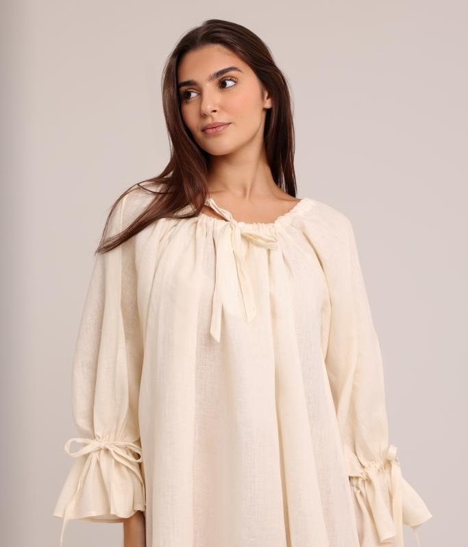 Alara Linen Dress — Ivory Cream